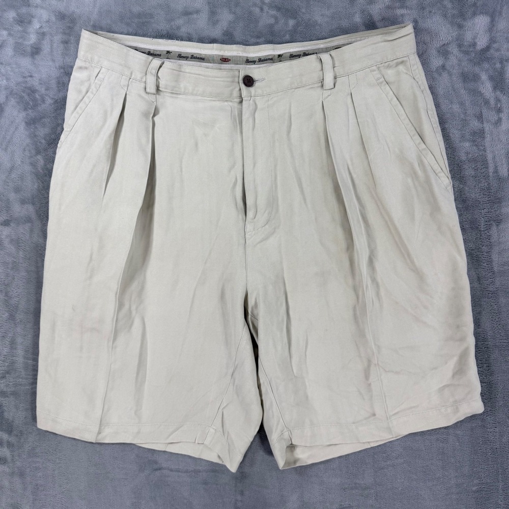 Tommy Bahama Relax Pleated Silk Shorts Mens Size 36 Tan Cream Silk